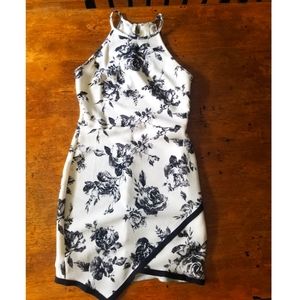 Fitted high neckline asymmetrical dress size small